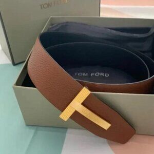 Tom Ford Brown Leather Belt 100cm - Gold Buckle with Box & Dust Bag